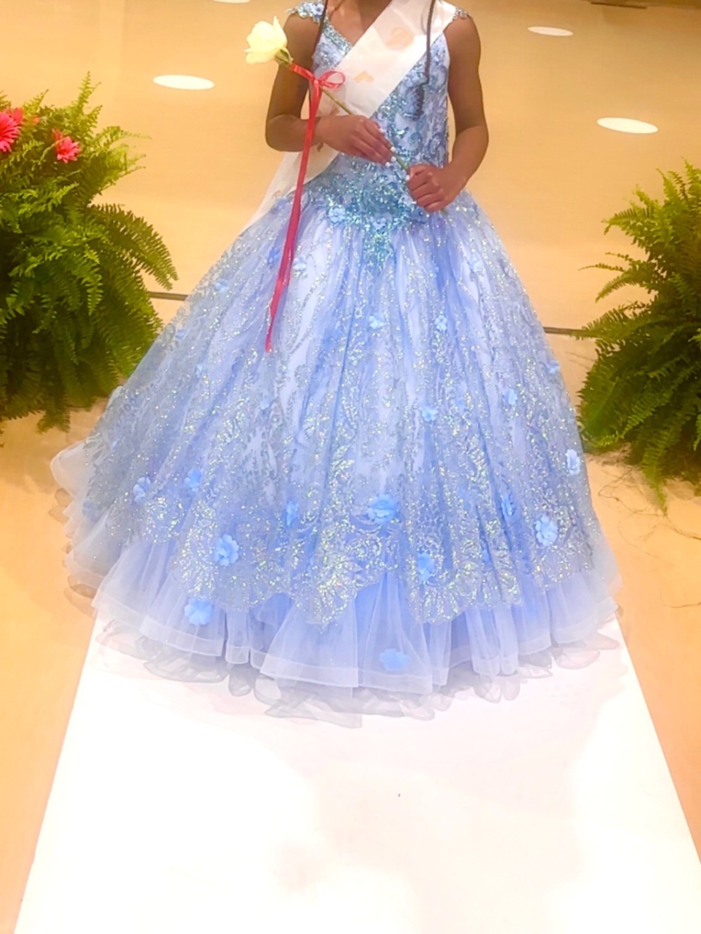 Light Blue Beaded Floral Pageant/Princess Dress